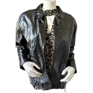 NWOT BP Black Shiny Faux Patent Leather Zip Up Jacket Collared with Pockets XL